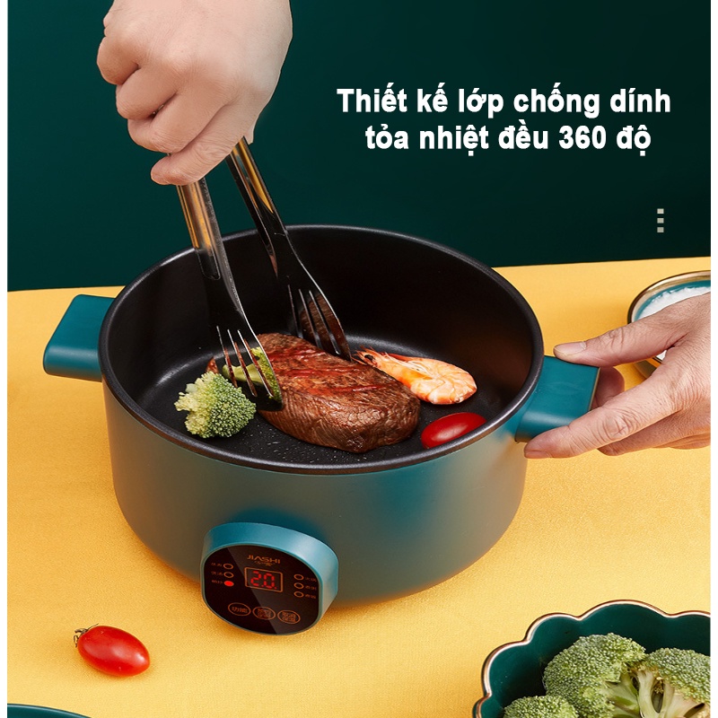 Nồi điện mini JIASHI đa năng  cho 1-2 người ăn, có kèm khay hấp, lòng nồi chống dính, công suất 600W NLD02