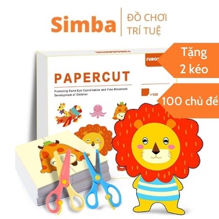 Cắt giấy thủ công sáng tạo 100 Hình đồ chơi Simba kèm 2 kéo an toàn giúp bé luyện cắt giấy