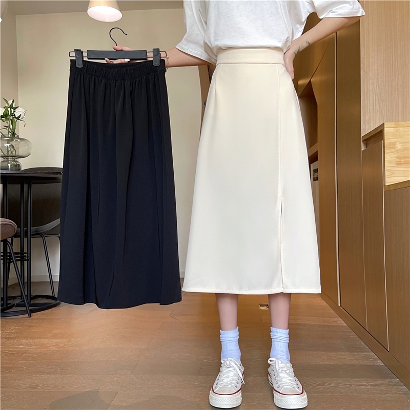 SUXI Chân váy midi chữ A lưng cao thiết kế xẻ tà thời trang hè cho nữ