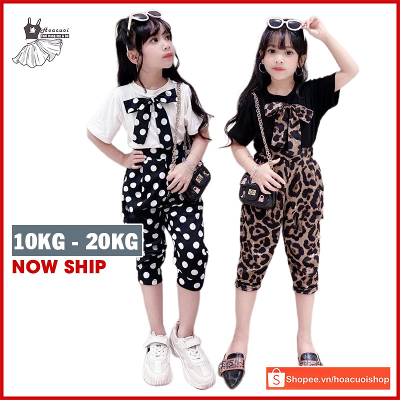 Set bộ áo quần trẻ em bé gái, áo Pull nơ kèm quần baggy lụa cho bé gái 10kg-20kg _HC29