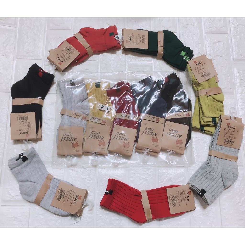 Set 10 Đôi Tất 5 Màu Cao Cổ Đông Dày Dặn Cho Bé 1 đến 15 tuổi AIDELI