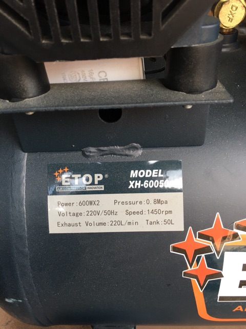 Máy nén khí sạch ETOP 50 lít không dầu, 2 motor 600w chạy dây lõi đồng 100% chống ồn chạy êm