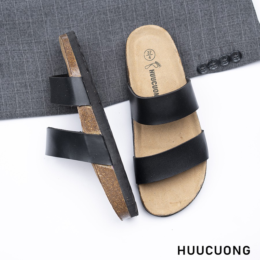 Dép unisex HuuCuong 2 quai đen đế trấu