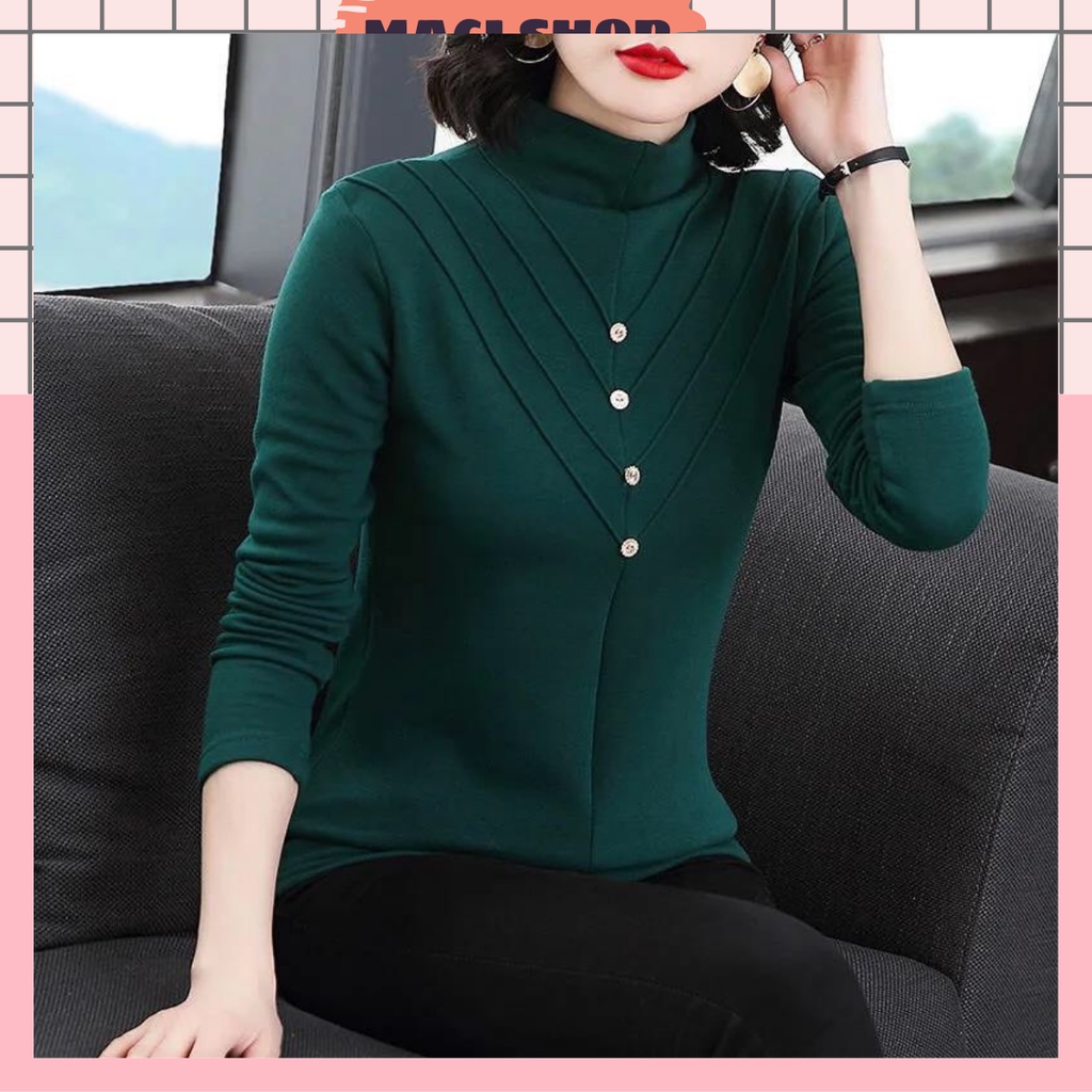 Áo giữ nhiệt nữ trung niên cổ 3 phân cao cấp,áo thu đông nữ chất len nỉ mềm mại ấm áp_AGN03