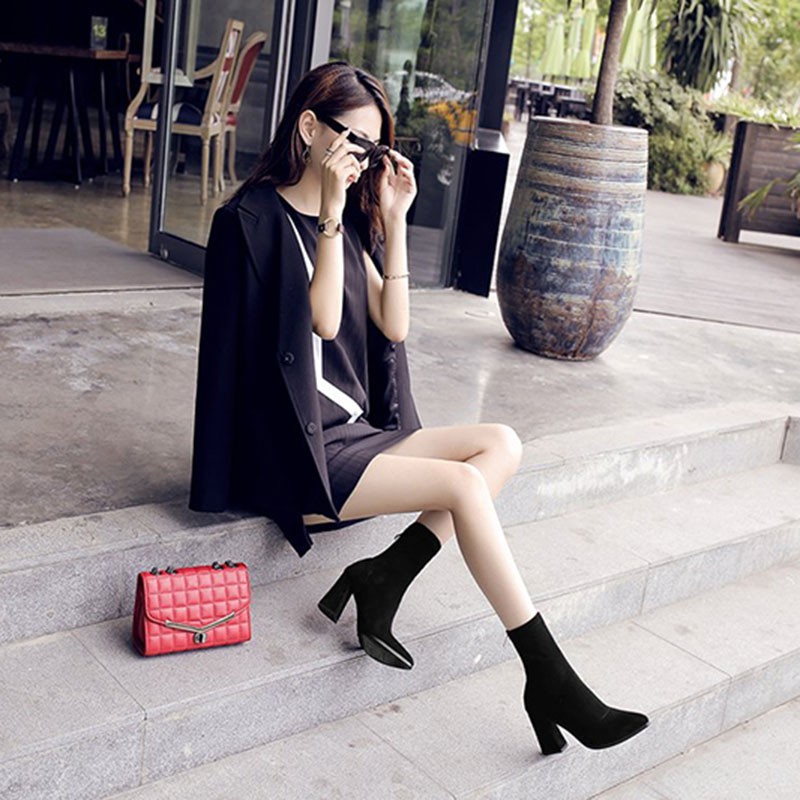 Giày bốt IELGY cao gót mũi nhọn chất liệu co giãn thời trang cho nữ