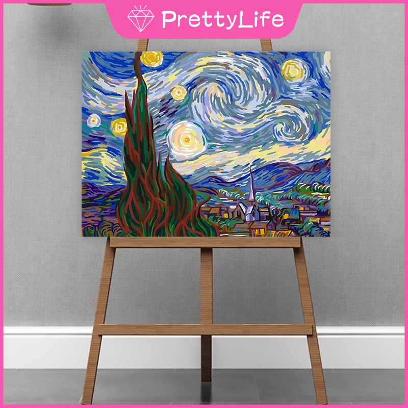 Tranh Sơn Dầu 40x50CM Tự Làm Hình Phong Cảnh Đêm Đầy Sao