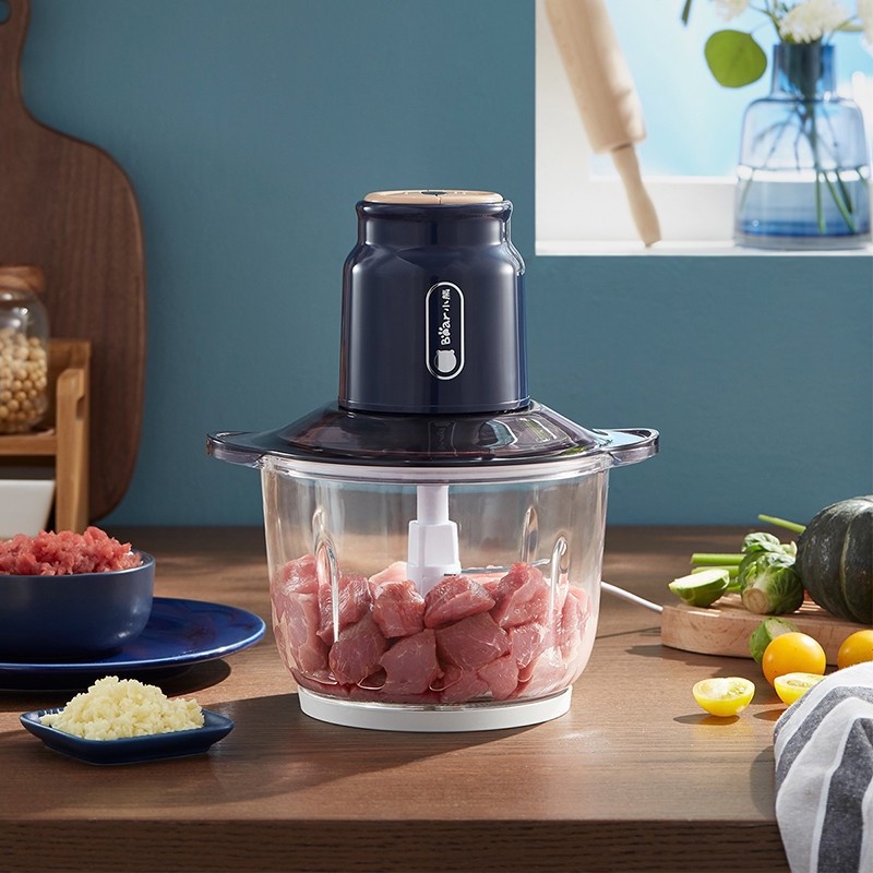 Máy xay thịt Bear 2 Lít cối thủy tinh, công suất 300W lưỡi dao sắc bén, xay thịt cá, rau củ QSJ-D03P3