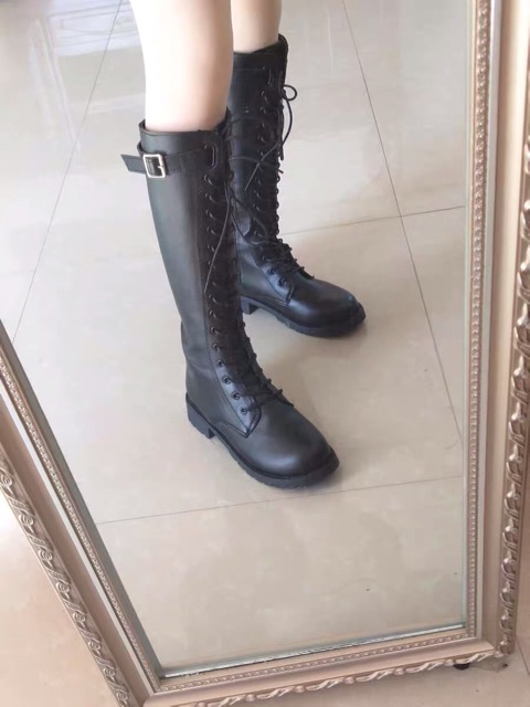 Bốt đùi da mềm buộc dây, kéo khoá sườn trẻ trung (Ảnh Thật) | BigBuy360 - bigbuy360.vn