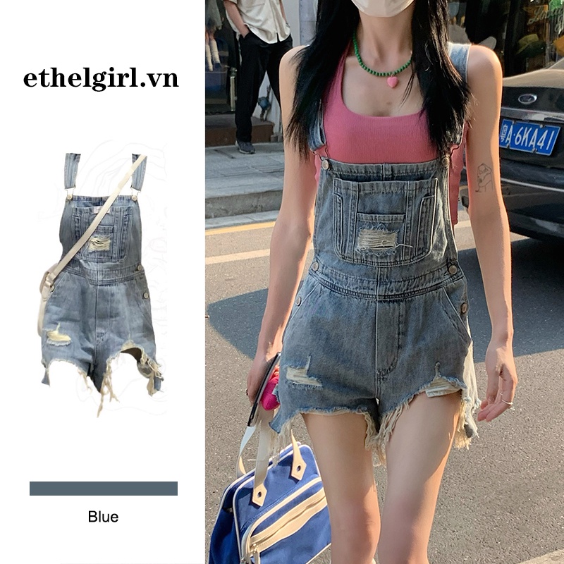 Quần Yếm Denim Ống Rộng Lưng Cao Thời Trang Dành Cho Nữ