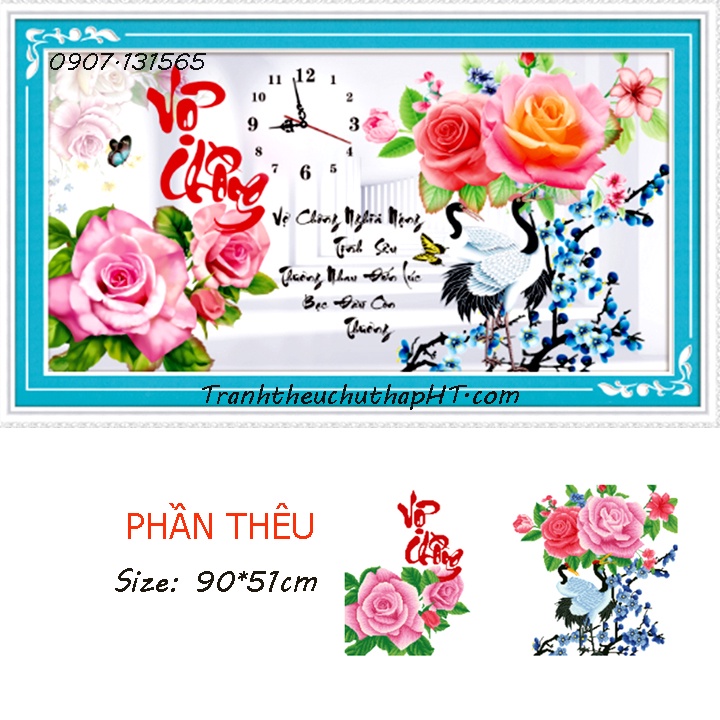 Tranh đính đá - Tranh thêu chữ thập vợ chồng - size: 90*50 (tự thêu)