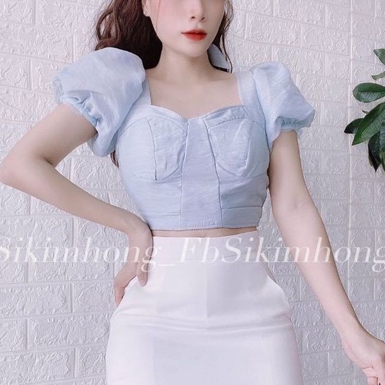 Áo tay phồng crotop (ngắn )hở lưng vải vôn thái đẹp ❤
