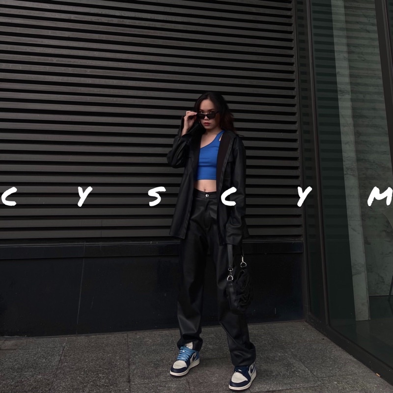 Quần baggy da PU lưng cao, ống rộng nam nữ unisex Ulzzang - [BAGGY LEATHER PANTS]