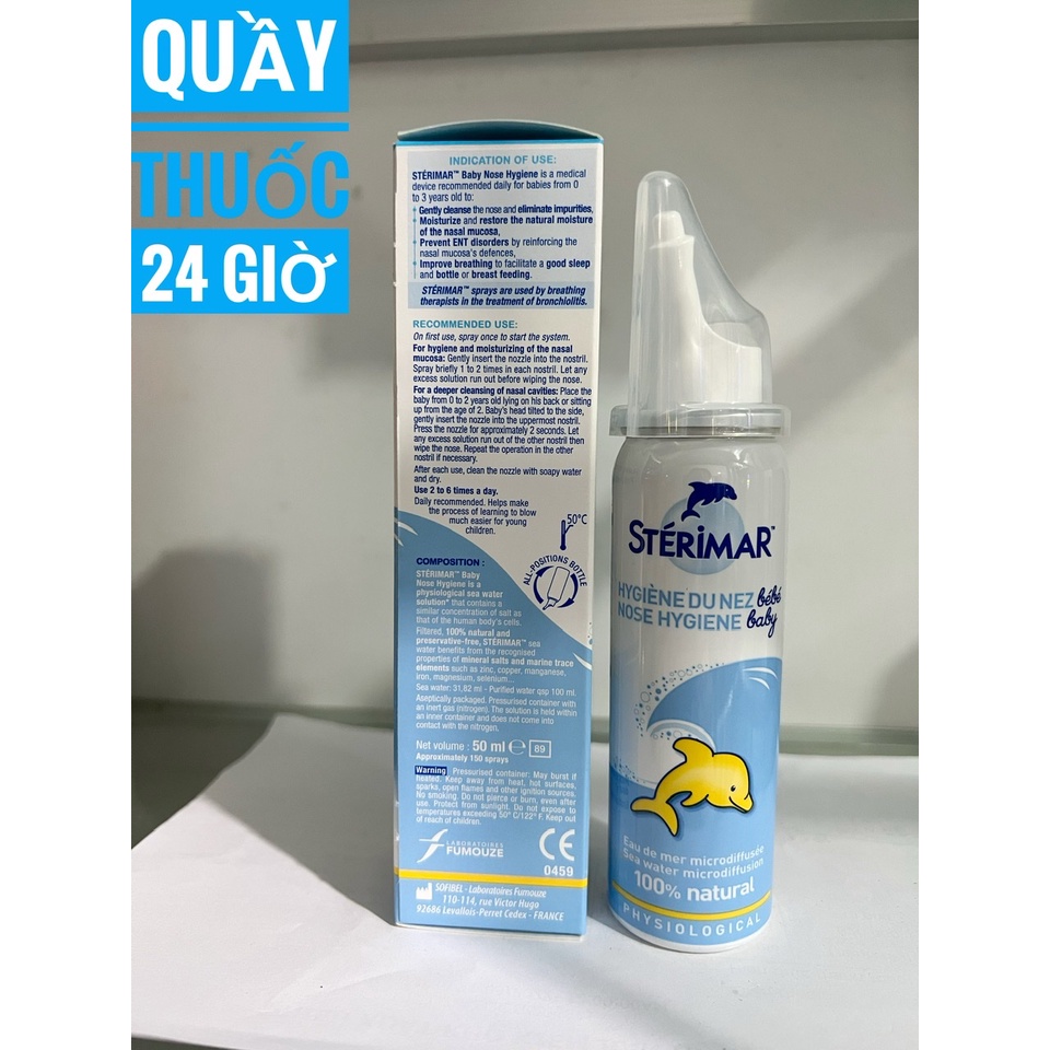 Xịt mũi cá heo Sterimar từ 0-3 tuổi 50ml nhập khẩu chính hãng