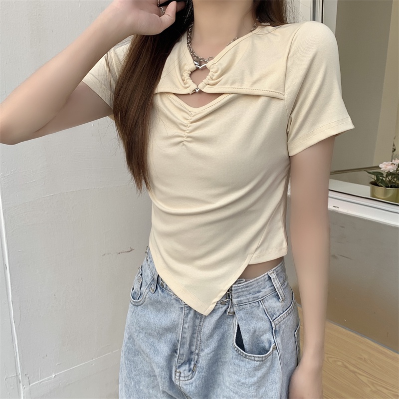 SUXI Áo Thun Tay Ngắn Dáng Ôm Màu Sắc Đơn Giản Thời Trang Mùa Hè Xinh Xắn Cho Nữ