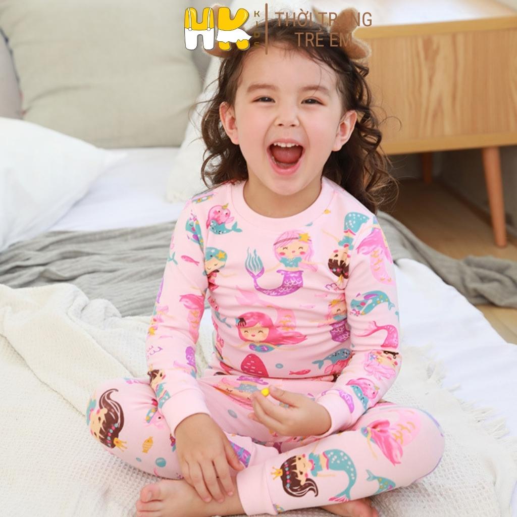 Bộ quần áo cho bé gái HK KIDS dài tay đông xuân chất cotton dày dặn size cho bé từ 2-10 tuổi hàng chính hãng