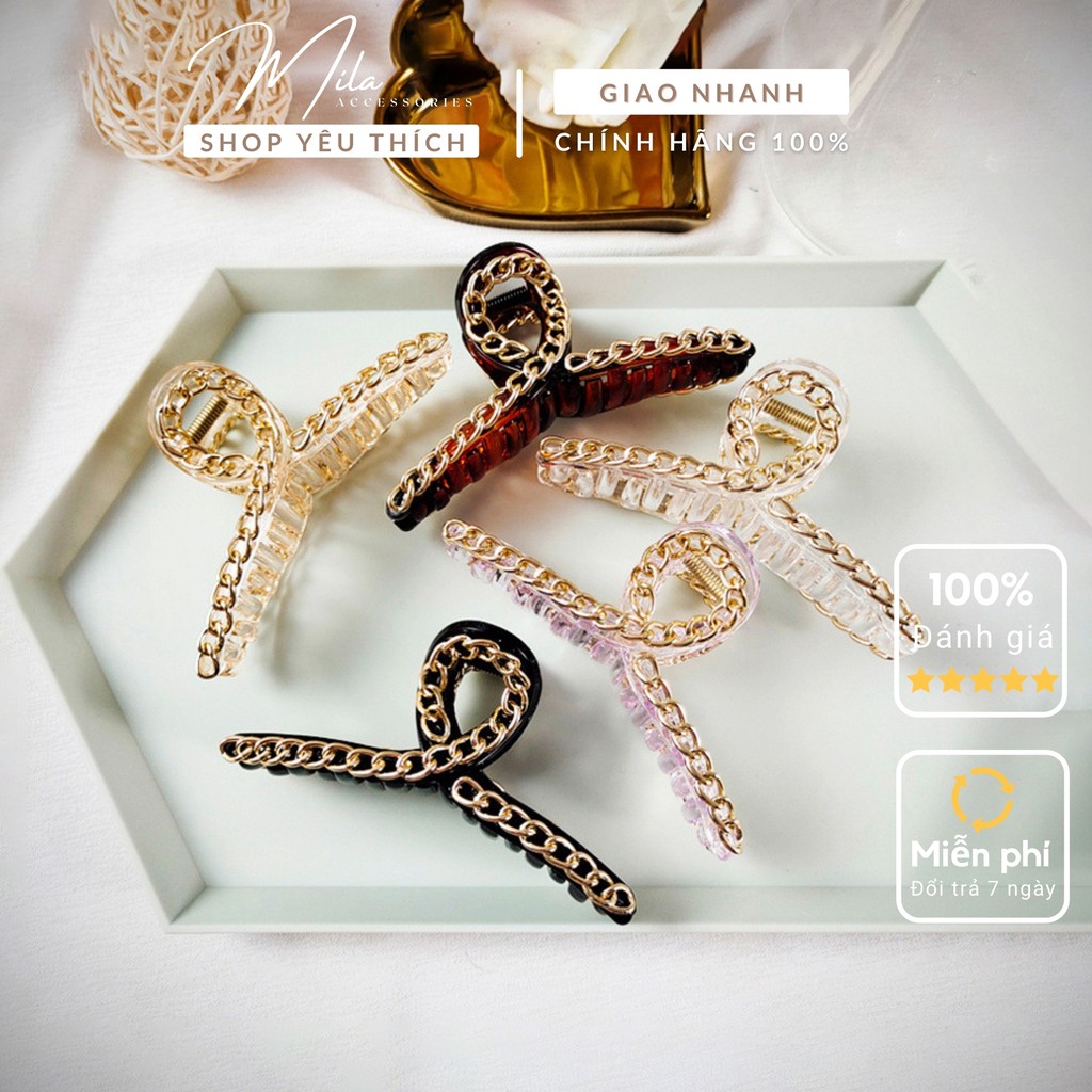 Kẹp tóc Hàn Quốc nữ đẹp trong suốt MILA KT102 ❤️SIÊU XINH❤️ viền đính dây mạ titan bộ 9 món Mila Accessories
