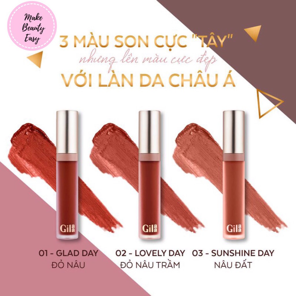 Son Kem Lì Gilaa Thế Hệ Mới 03 Sunshine Day Long Wear Lip Cream Màu Nâu Đất 5g