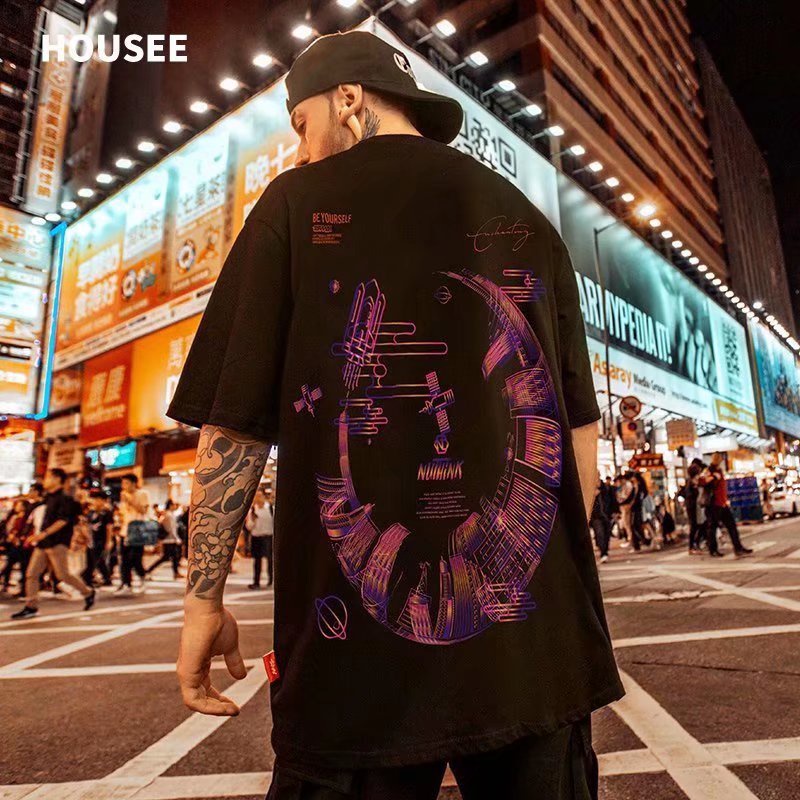 Áo Thun Tay Ngắn Dáng Rộng In Chữ Phong Cách Hip Hop Nhật Bản Thời Trang Mùa Hè Cho Nam Và Nữ Size M-8XL