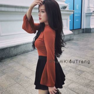 [ Video + Ảnh thật] Áo Thun Croptop tay loe cuốn viền