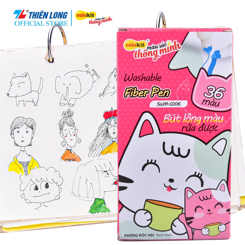 Hộp Bút Lông 36 Màu Fiber Pen Washable - Nét Mảnh Nét To - Colokit SWM-C006