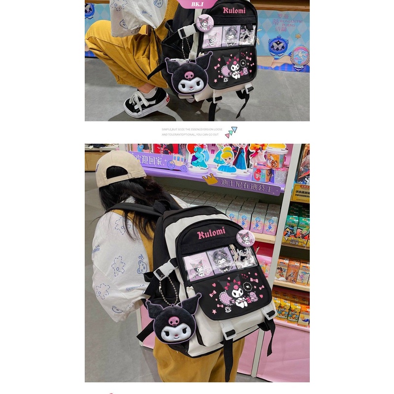 SANRIO Ba Lô Đi Học In Hình Kuromi Hello Kitty Phong Cách Hàn Quốc Cho Bé Gái