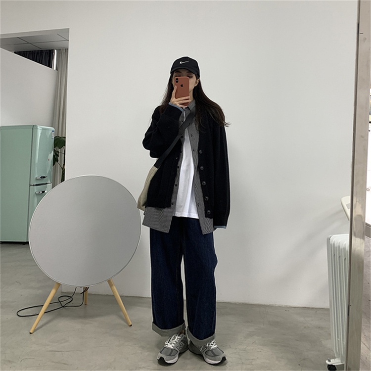 Áo Cardigan Dệt Kim Tay Dài Dáng Rộng Màu Đen Phong Cách Retro Hàn Quốc Cho Nữ | BigBuy360 - bigbuy360.vn