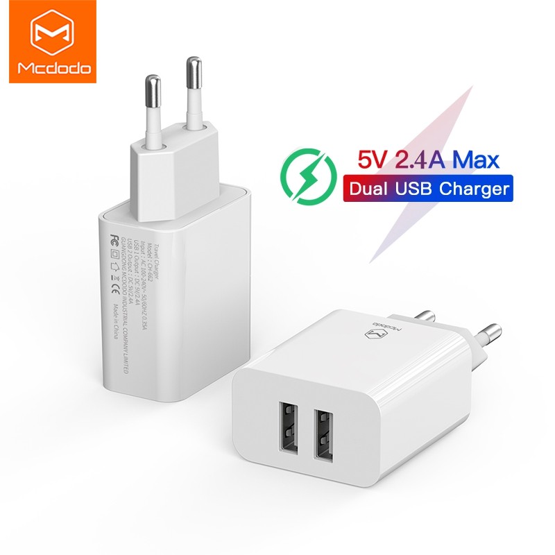 Củ Sạc Mcdodo 2 Cổng USB Phích Cắm EU 2.4A Dành Cho Điện Thoại