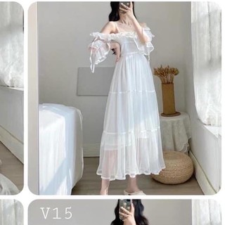 Váy 2 dây trễ vai nhiều tầng