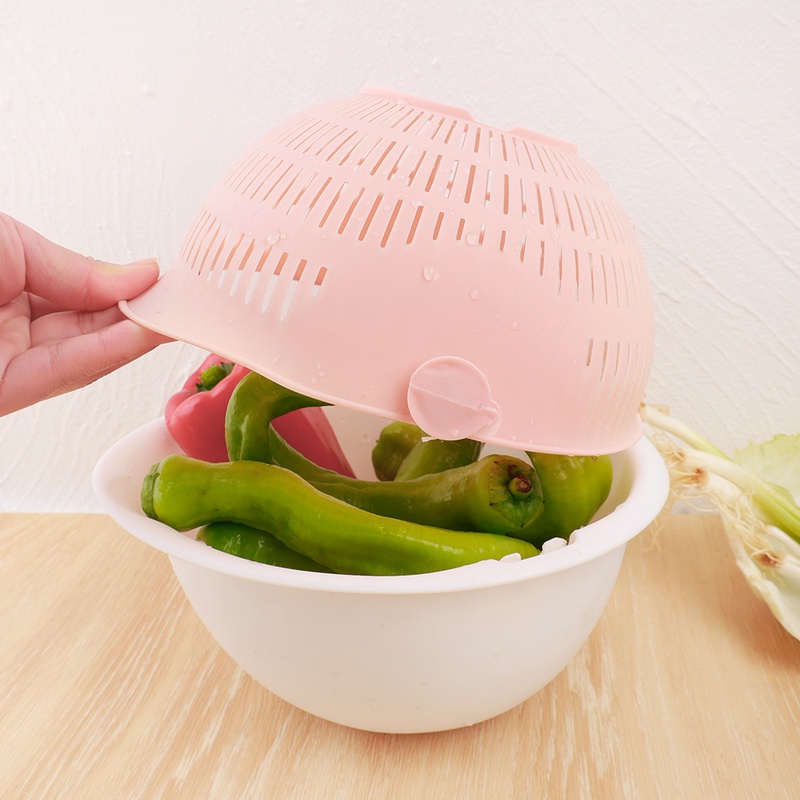 Rổ Rửa Rau Củ Quả Hai Lớp Xoay Được Tiện Lợi