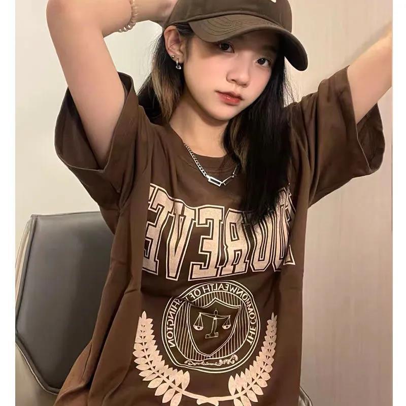 Jiashucheng Áo Thun Nữ Ngắn Tay Phong Cách Đường Phố Mỹ Mùa Hè Mới