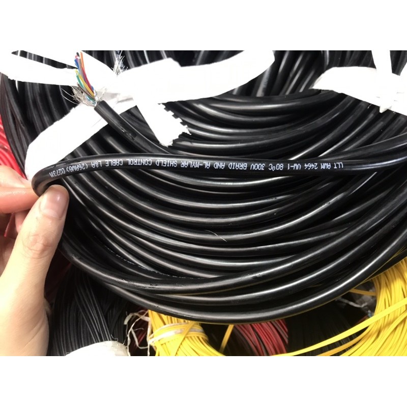 [1m] Dây điện tín hiệu 10cx26AWG có bọc kim chống nhiễu lõi đồng mạ nhiều màu phân biệt - Vỏ ngoài màu đen