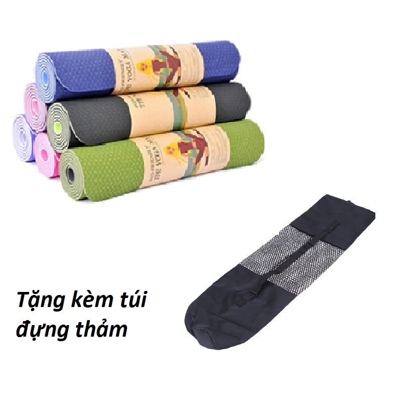 Thảm tập yoga 2 lớp hoa văn+ tặng kèm túi đựng thảm