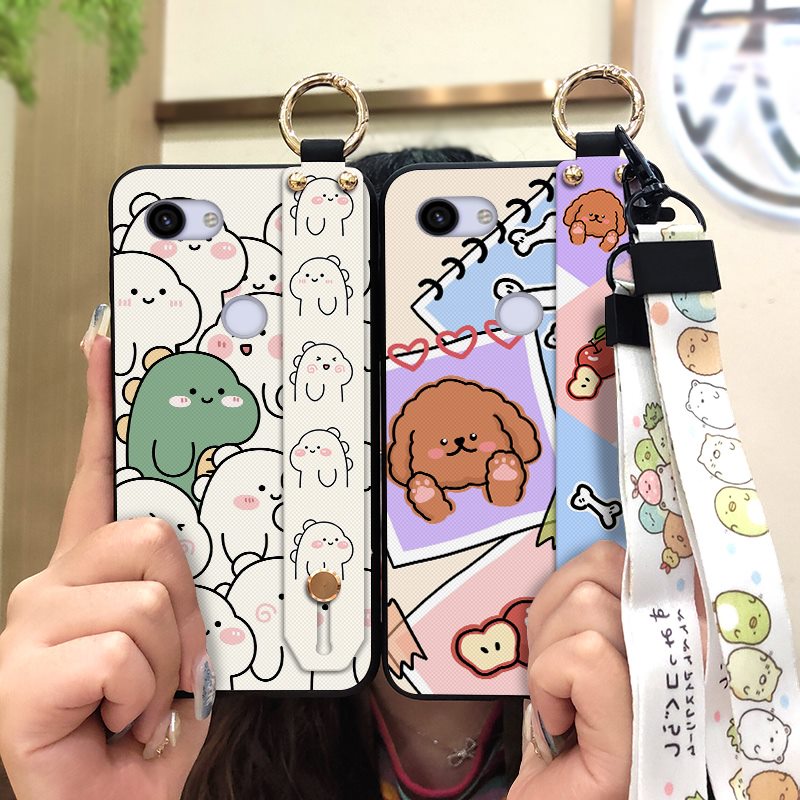 Soft Case Soft Phone Case For Google Pixel 3A/Pixel 3 Lite Kickstand For Woman Lanyard sunflower Fashion Design Wristban