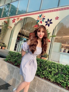 Đầm trễ vai đan dây eo rút bụng form A