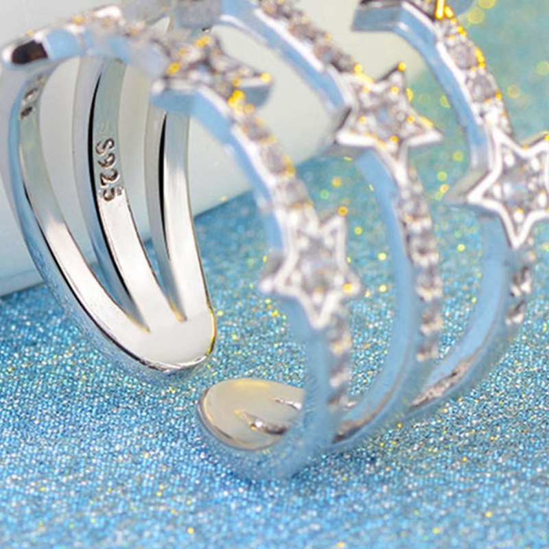 Nhẫn hở nhiều lớp đính đá zircon hình ngôi sao thiết kế thời trang cho nữ