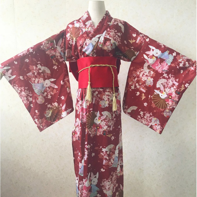 Set Yukata Nhật Bản Đào Hoa Kỳ Nguyện Thố - Yukata họa tiết hoa anh đào và thỏ