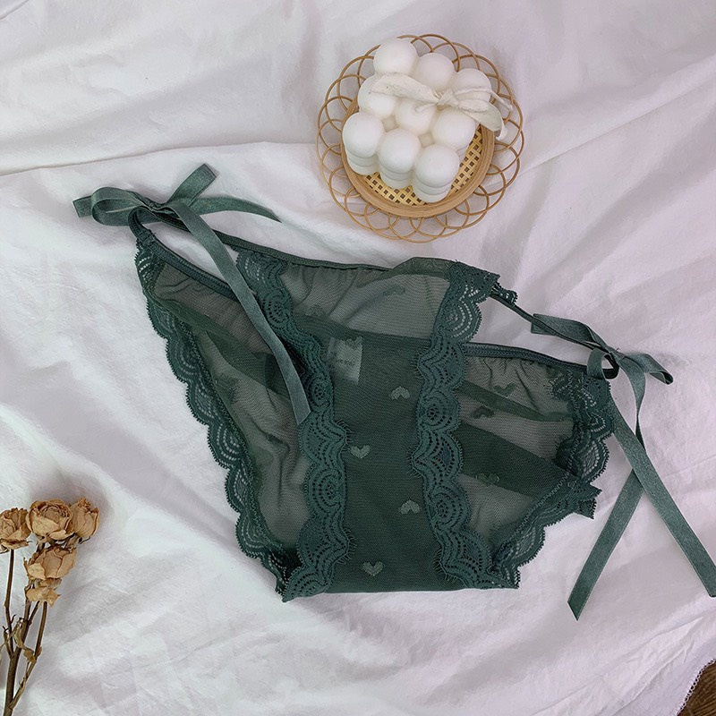 Quần Lót Nữ ❤️FREESHIP❤️ Quần Lót Ren Đẹp Sexy dây buộc nơ phối họa tiết trái tim siêu điệu đà mã A31