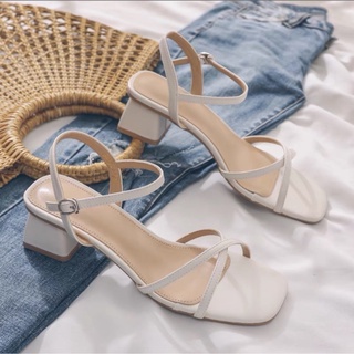 Sandal cao gót quai chun đan chéo, Dép cao gót đế vuông 5p thiết kế chắc chắn, săng chảnh