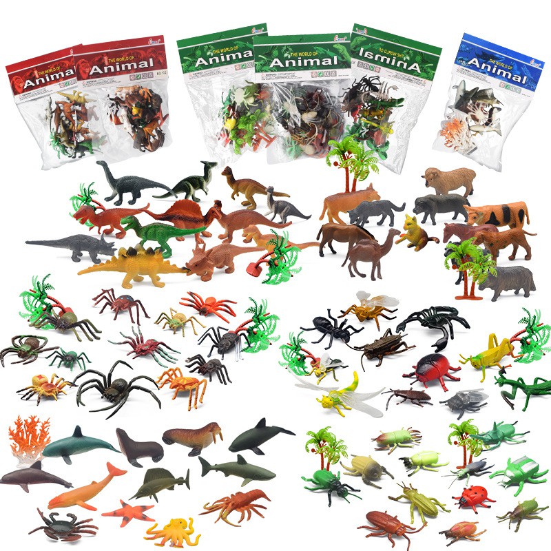 Combo 5 bộ đồ chơi mô hình thế giới động vật, khủng long, côn trùng, bọ cánh cứng Animal World New4all (60 động vật)