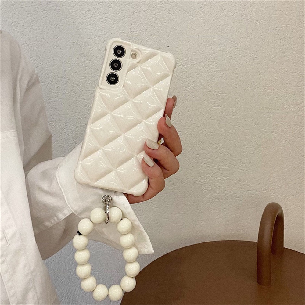 Ốp Điện Thoại Dẻo Họa Tiết Kẻ Ô / Hình Thoi Kèm Vòng Đeo Tay Sang Trọng Cho Samsung Galaxy S21 S22 PLUS S21 S22 Ultra