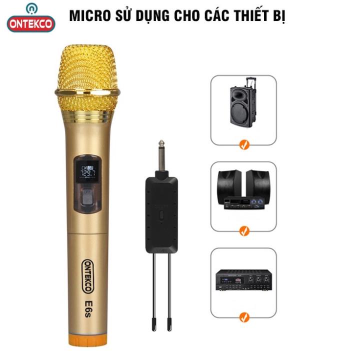 Micro không dây Ontekco E6s PLUS cao cấp bảo hành 12 tháng- míc chống rú dành cho loa kéo vang âmli.