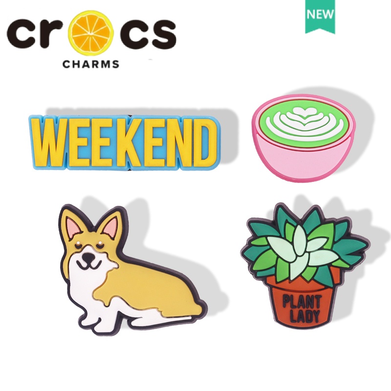 Phụ Kiện Trang Trí Giày crocs Họa Tiết Hoa Và Chú Chó Corgi Dễ Thương DIY