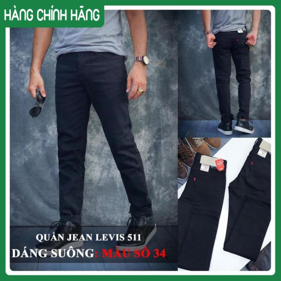 Quần Jeans Levis 511 mầu đen ống đứng, dáng suông, vải jeans mềm co giãn nhẹ. Hàng xịn Made in Cambodia