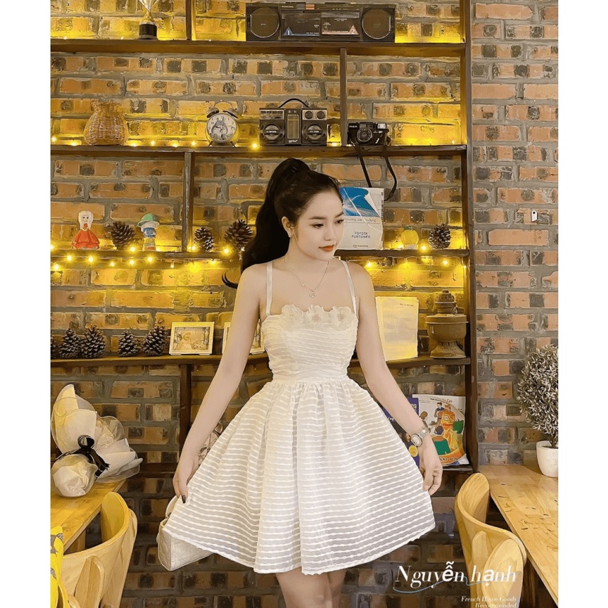 (Free Ship) Đầm Tơ Hột Nổi Có Lót Có Mút Kèm Bông UP Valetina Shop