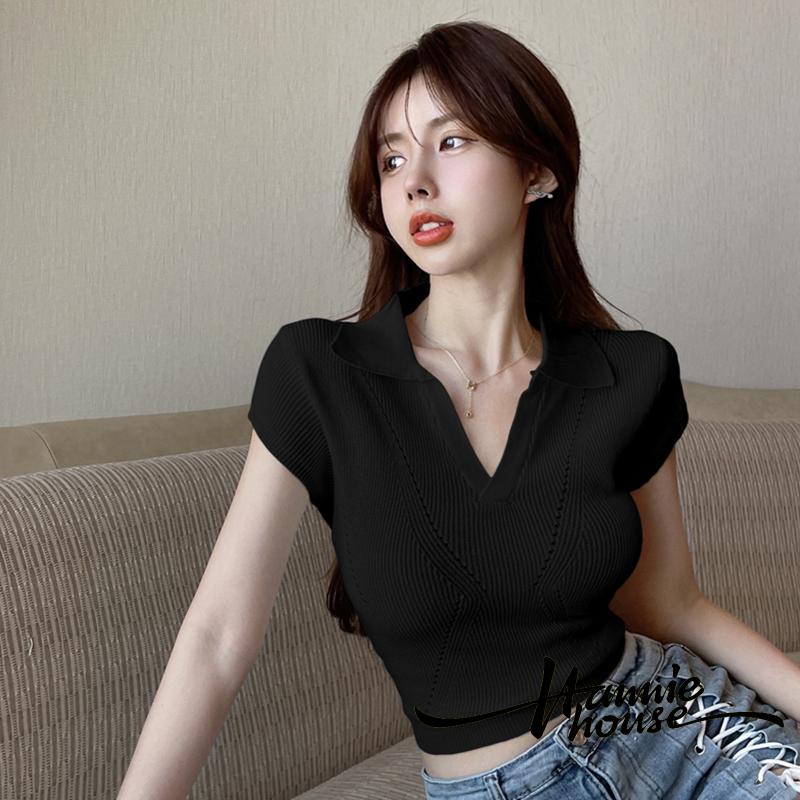 Áo Lửng Tay Ngắn Cổ Chữ V Thời Trang Cho Nữ