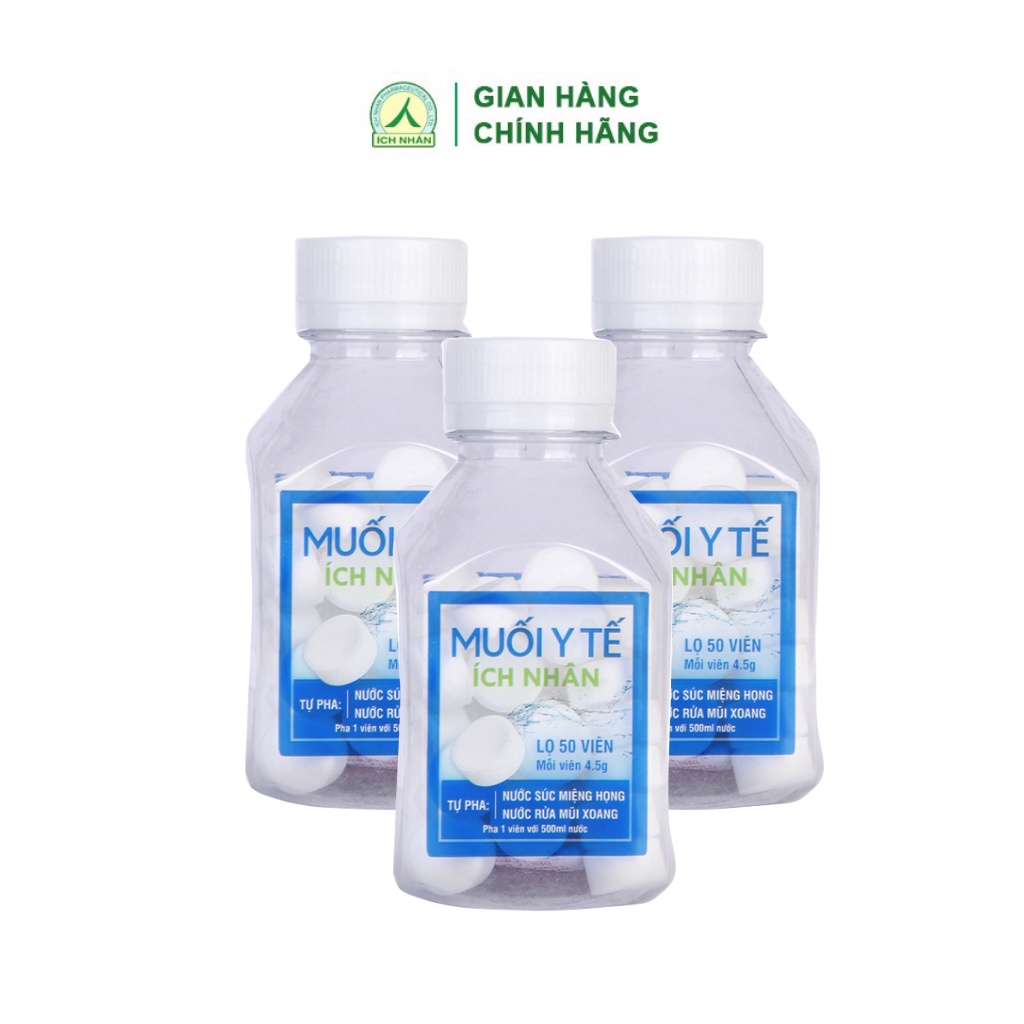 Combo 3 lọ viên muối Ích Nhân giúp làm sạch, loại bỏ vi khuẩn mũi họng, đường hô hấp dùng cho cả gia đình lọ 50 viên