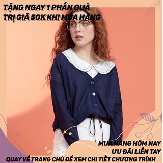 Áo len tăm cardigan ngắn có cúc dây rút xanh navy thời trang hot thu đông phong cách ulzzang Hàn Quốc hàng l1