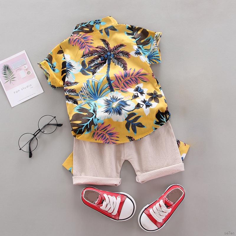 Bộ Áo Sơ Mi In Hình Lá Phong + Quần Short Cho Bé Trai (0-4 Tuổi)