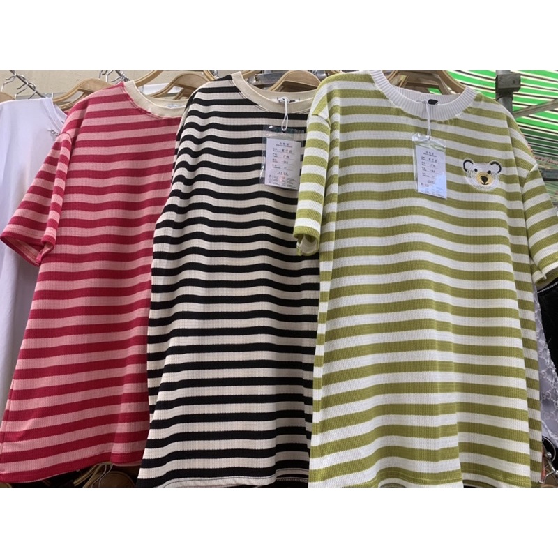 ÁO PHÔNG THÊU GẤU KẺ NGANG FROM RỘNG MS14882