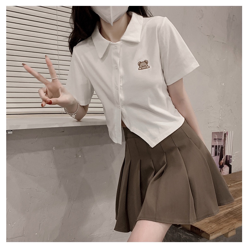 Áo thun SUXI tay ngắn màu sắc đẹp thêu hình gấu dễ phối đồ thời trang mùa hè dành cho nữ